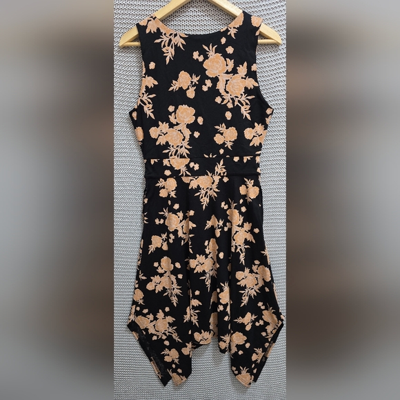 Pact Twilight Pink Black Floral Asymmetrical Midi Dress Sz M Fairy Cottagecore - Picture 1 of 9